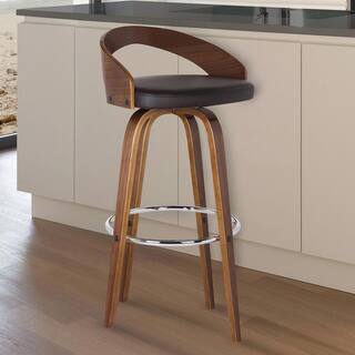 Armen Living Sonia 26 in. Bar Stool in Walnut Wood with Brown Pu Upholstery LCSOBABRWA26