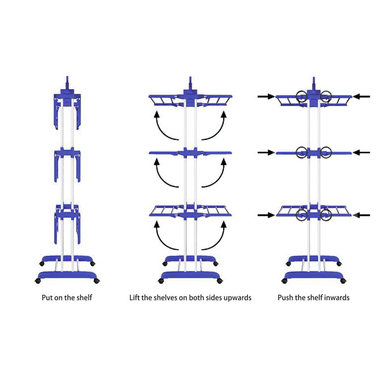 BIGLUFU Clothes Drying Rack，Large 4-Tier Foldable Drying Rack Clothing(70.8H x 19.7W x 30L Inches), Movable Drying Rack with 4 castors. Multifunctional Stainless Steel Laundry Drying Rack, Blue