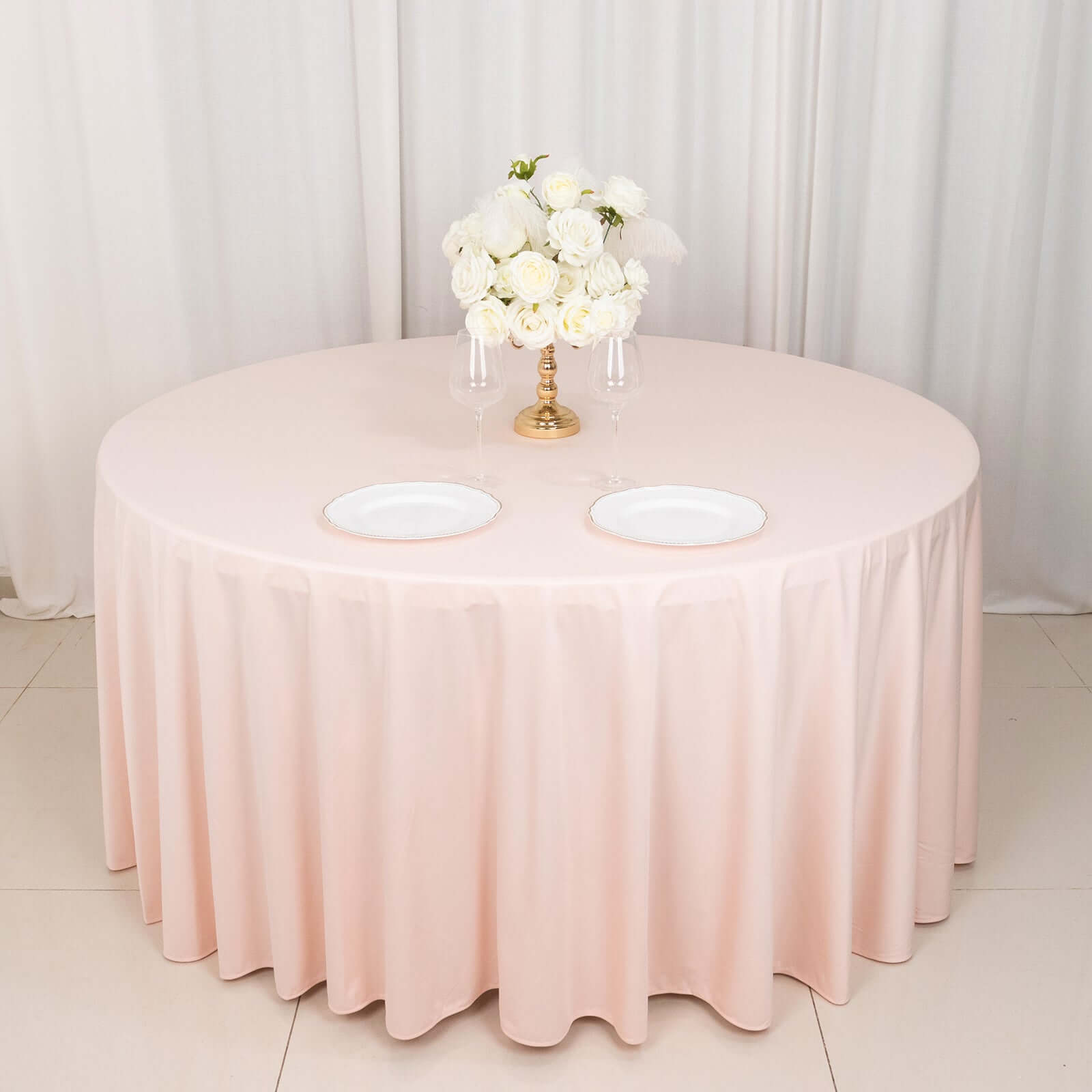 Blush Premium Scuba Round Tablecloth, Wrinkle Free Polyester Seamless Tablecloth 120