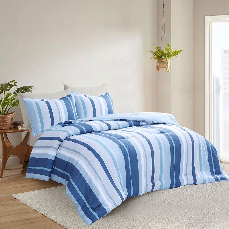 Unikome All Season Stripe Printed Pattern Down Alternative Reversible Comforter with Shams