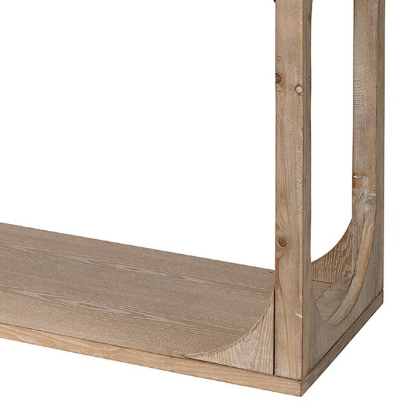 Console Table with Oblong Cut Out and Bottom Shelf， Natural Brown