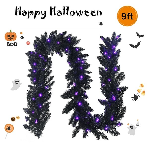 9 Feet Prelit Christmas Halloween Garland with 50 Purple LED Lights