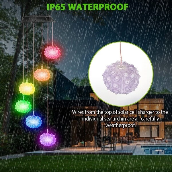 Solar Wind Chime Lights Sea Urchins Decor Lamp 7 Color Changing