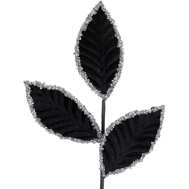 Black And Silver Sequin Leaves Christmas Spray