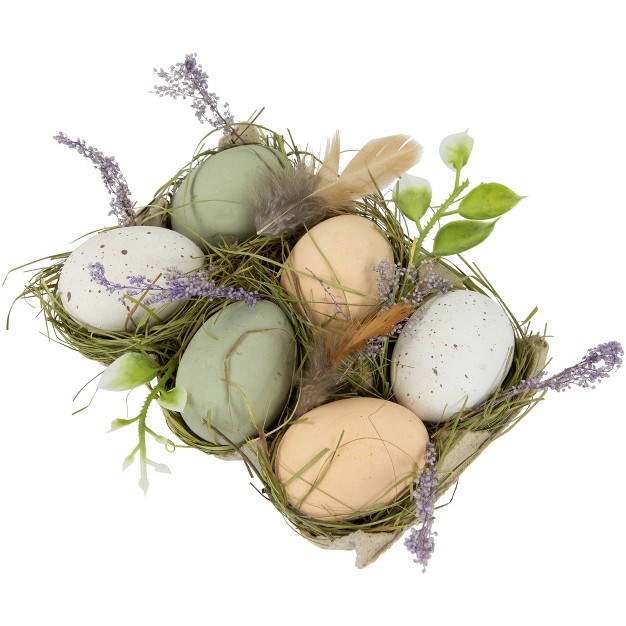 Northlight Pack Of 6 Assorted Easter Eggs With Carton And Grass Decoration