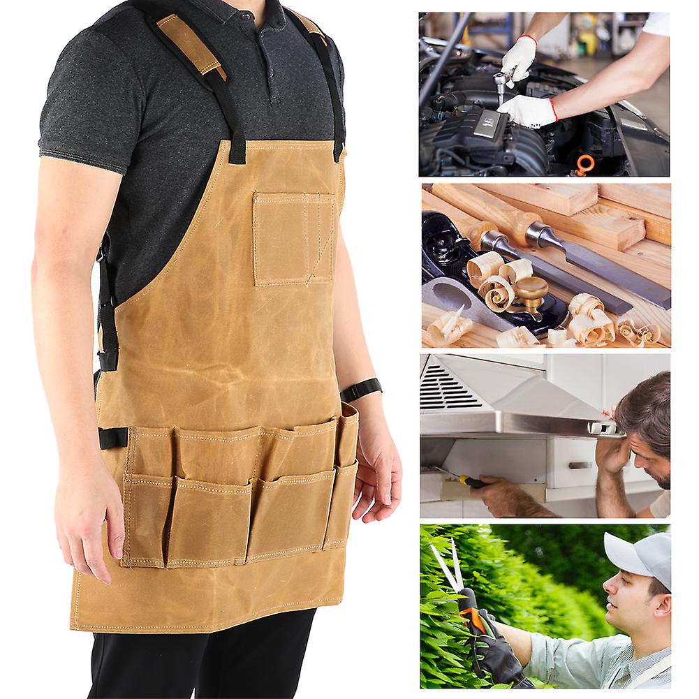 Wet Wax Canvas Apron Thickened Waterproof And Oil Proof Tools Apron Garden Jean Apron(barbecue Picnic Apron )