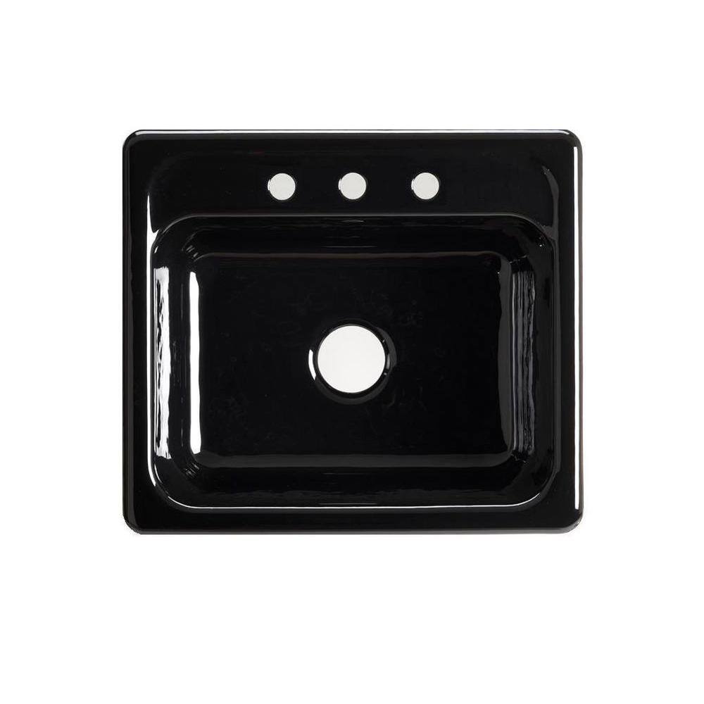 KOHLER Mayfield Drop-In Cast-Iron 25 in. 3-Hole Single Bowl Kitchen Sink in Black Black K-5964-3-7