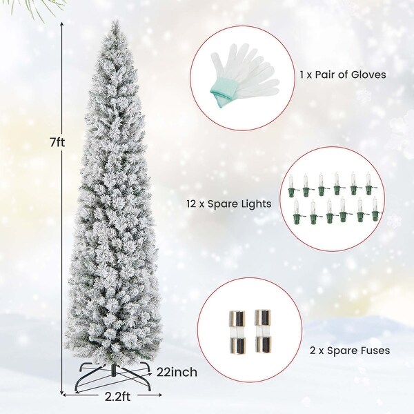 Costway 4.5 FT/6FT/7FT PreLit Slim Christmas Tree Flocked Decoration