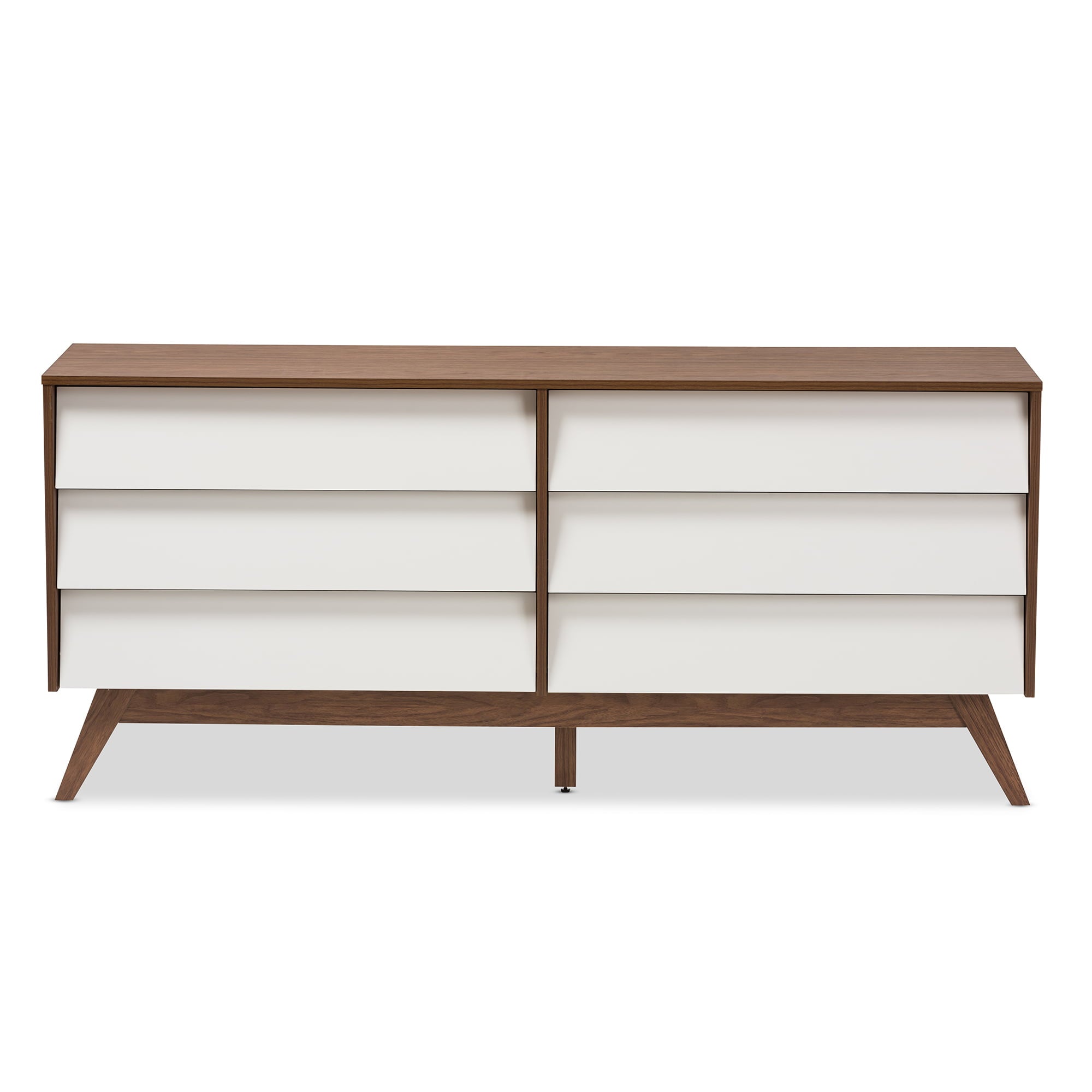 Halfrida Modern White and Walnut Wood 6-Drawer Dresser by Bellamy Studios