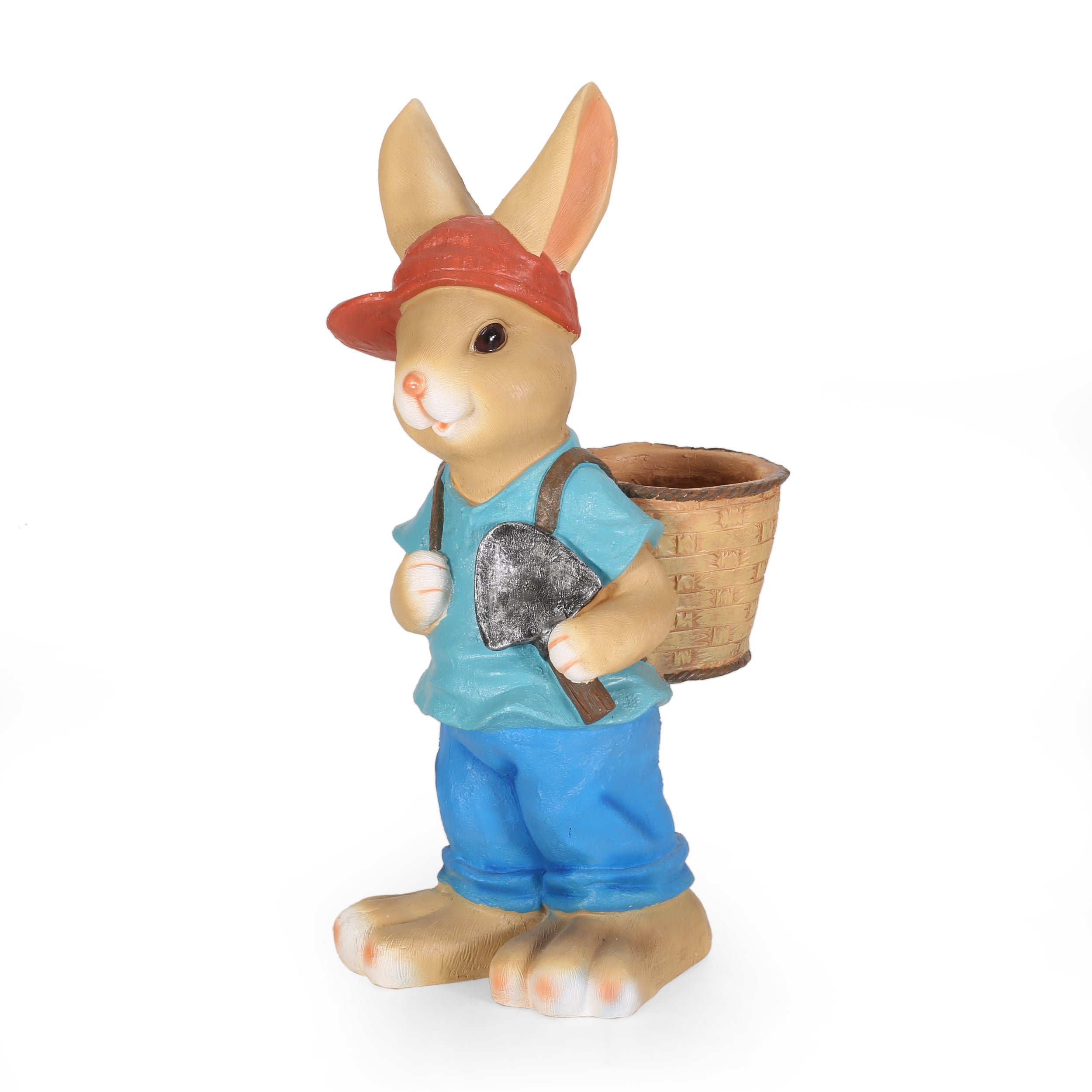 Hogeland Outdoor Decorative Rabbit Planter, Blue and Brown