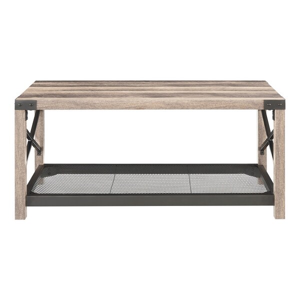 2-Tier Coffee Table Table with Mesh Shelf and Steel Frame