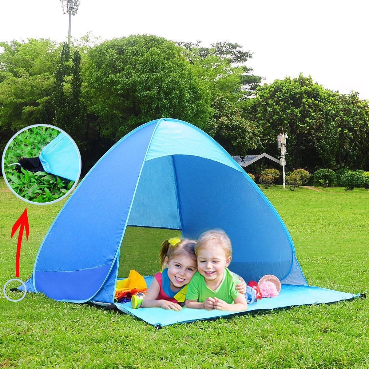 SEREE Automatic Pop up Beach Tent for 3-4 Person UPF 50+ Instant Portable Outdoors Quick Cabana Sun Shelter with Carry Bag Blue