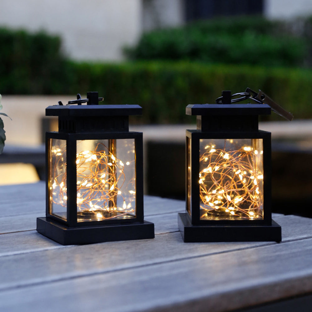 Waterproof Solar Hanging Lantern Lights， 2 Pack LED Outdoor Yard Patio Garden Lamp， Black