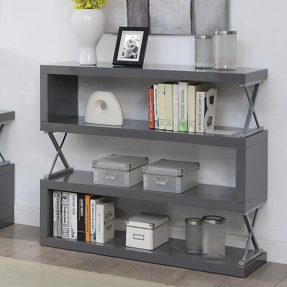 Contemporary Bookcase  MDF Body With Elegant X Shaped Sides  Gray   Contemporary   Bookcases   by Decorn  Houzz