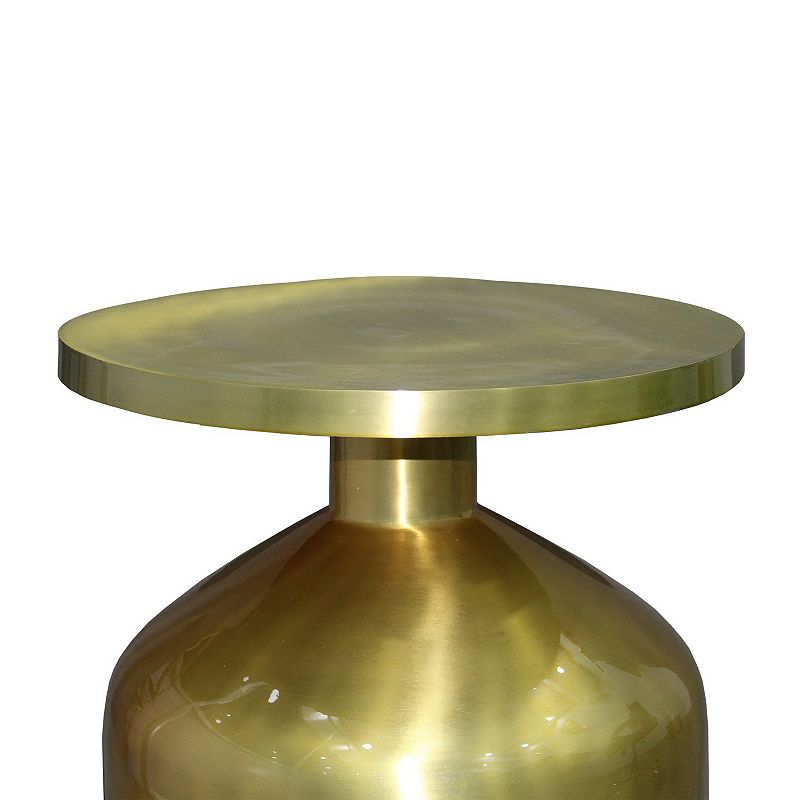 24 Inch Metal Frame End Table with Round Top and Bottle Shape Base， Gold