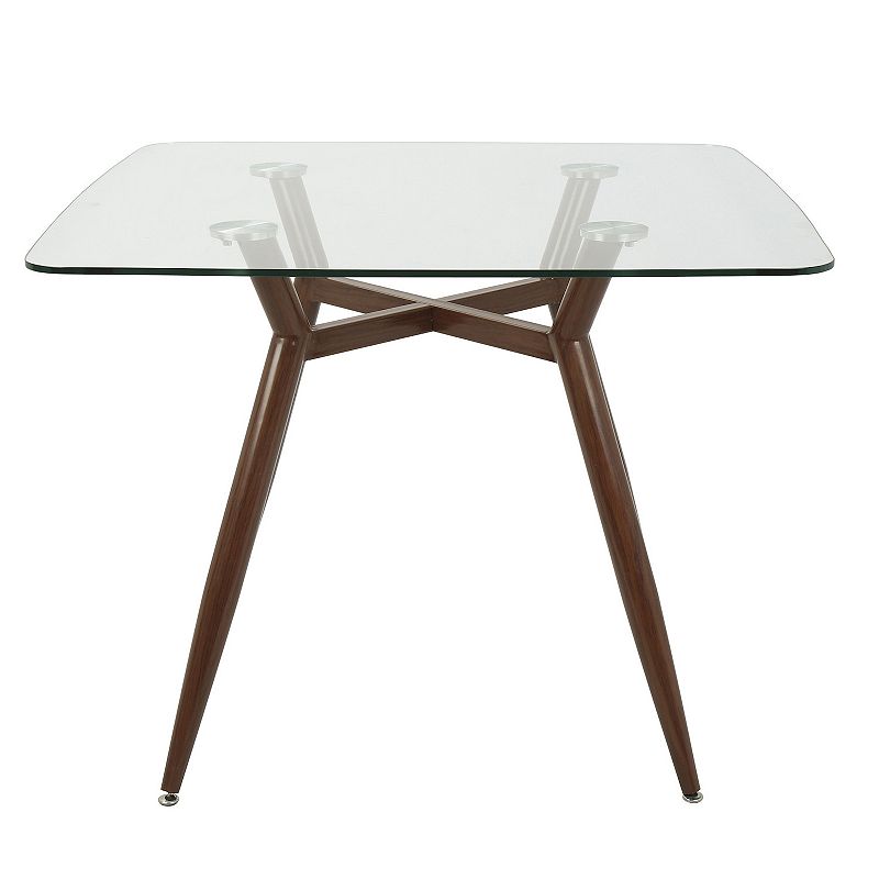 38 Clear Glass Square Top with Walnut Metal Legs Dining Table