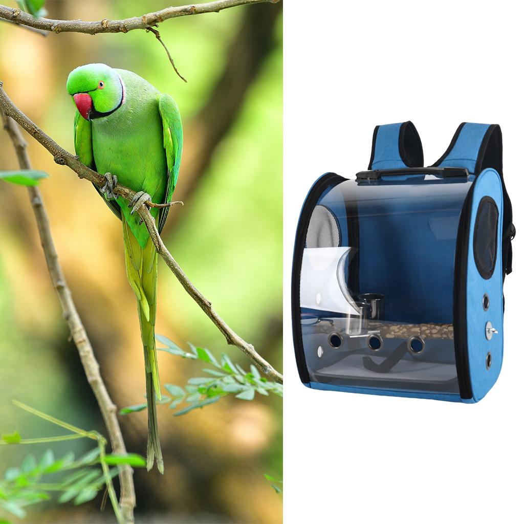 Bird Backpack Travel Parrot Cage with Standing Stick and Food Cup Carrier Blue