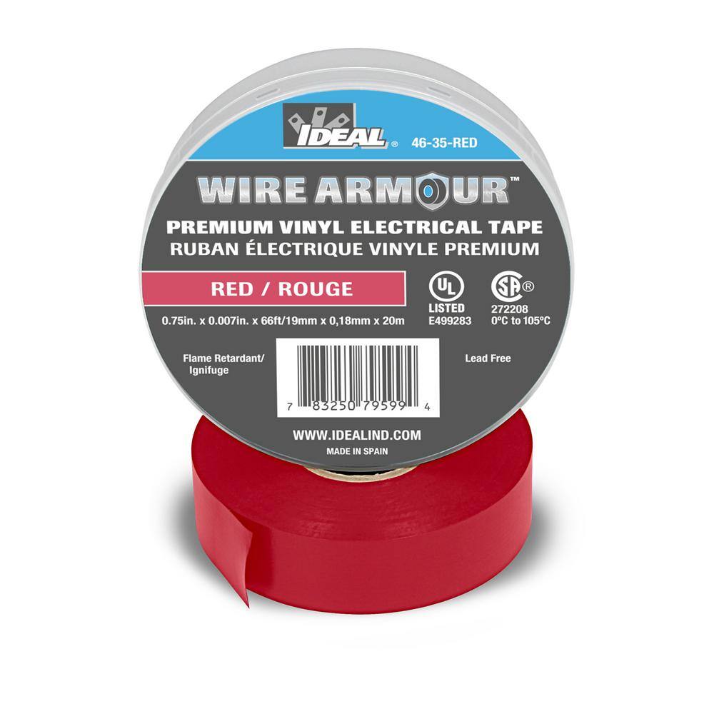 IDEAL Wire Armour 34 in. x 66 ft. Premium Vinyl Tape Red (10-Pack) 46-35-RED-10PK