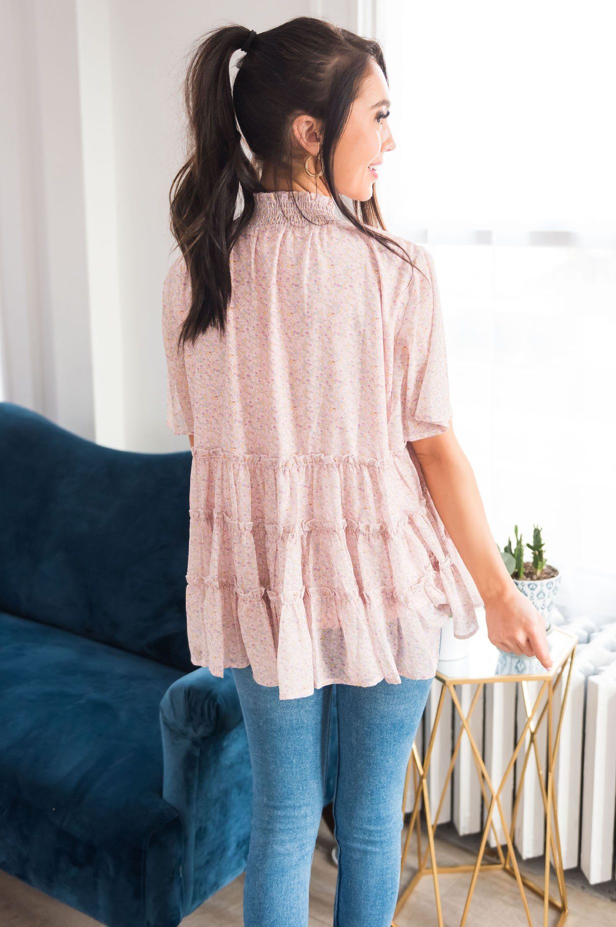 Happy Twirls Modest Tiered Blouse