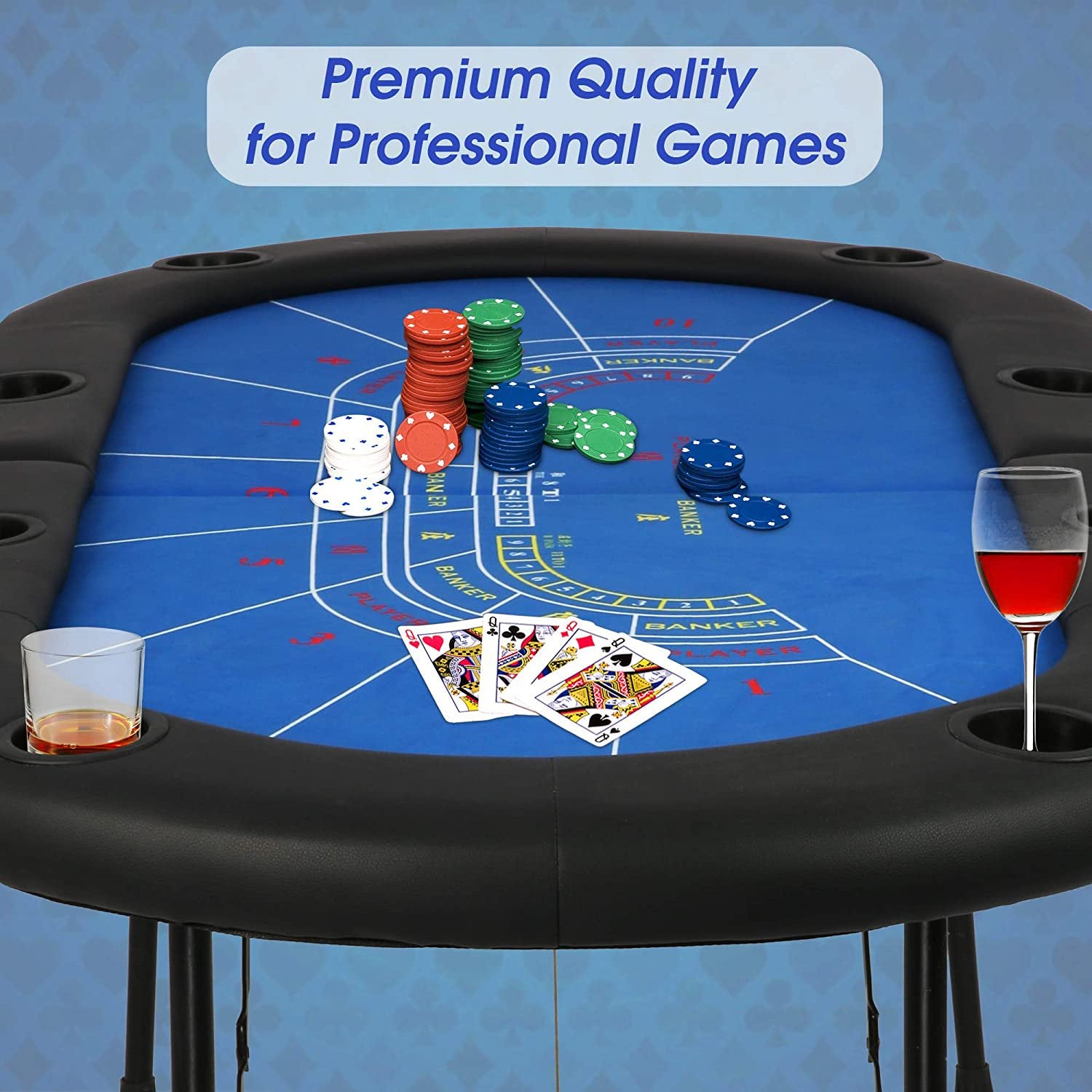 Karmas Product Folding Poker Table Texas Hold'em Poker Multiple Players Casino Games Blackjack Baccarat -Blue