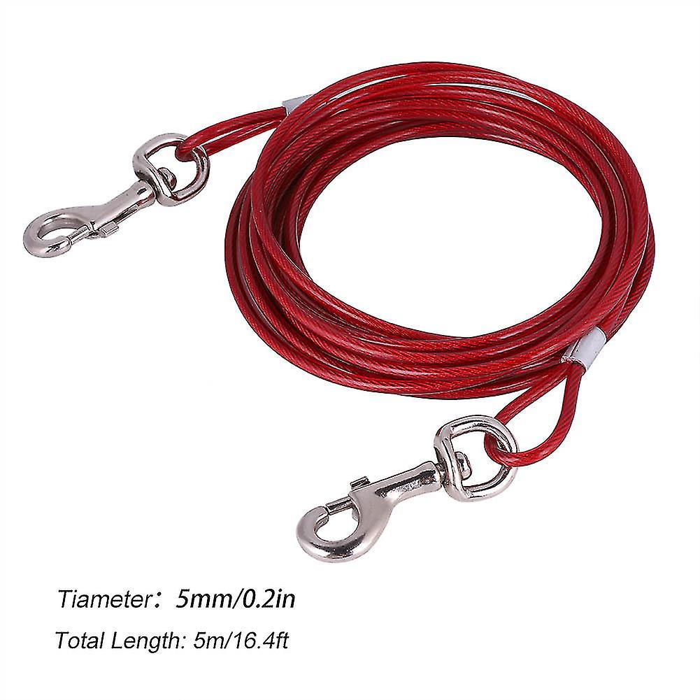 Long Steel Wire Dog Leash Outdoor Camping Picnic Strong Pet Safety Cable Rope 5mm*5m(Red)