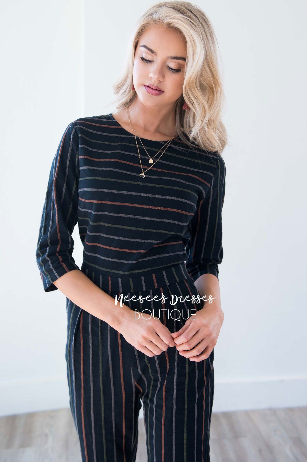 Black Pinstripe Linen Jumpsuit