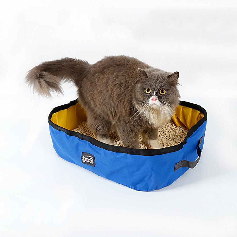 HEMOTON Portable Outdoor Cat Litter Box Soft Waterproof Foldable Travel Cat Litter Pan (Blue)