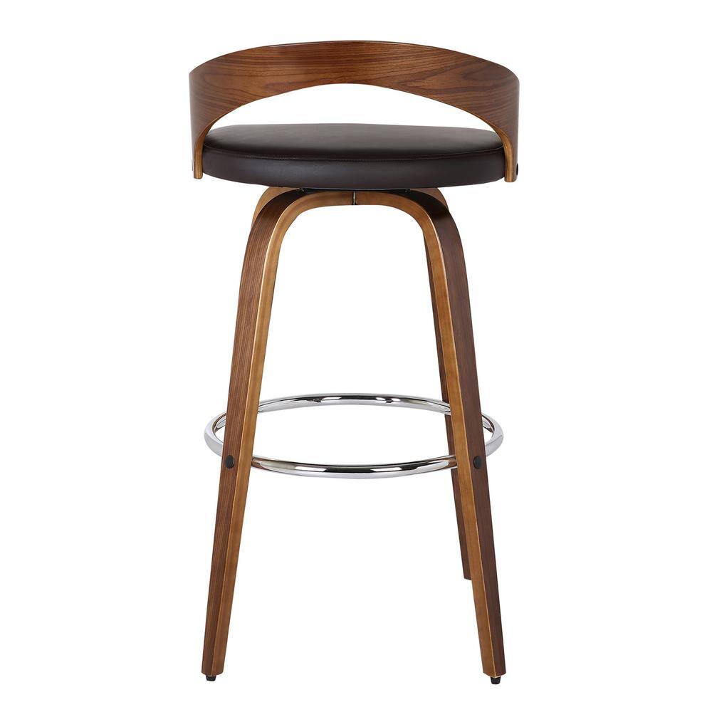 Armen Living Sonia 26 in. Bar Stool in Walnut Wood with Brown Pu Upholstery LCSOBABRWA26