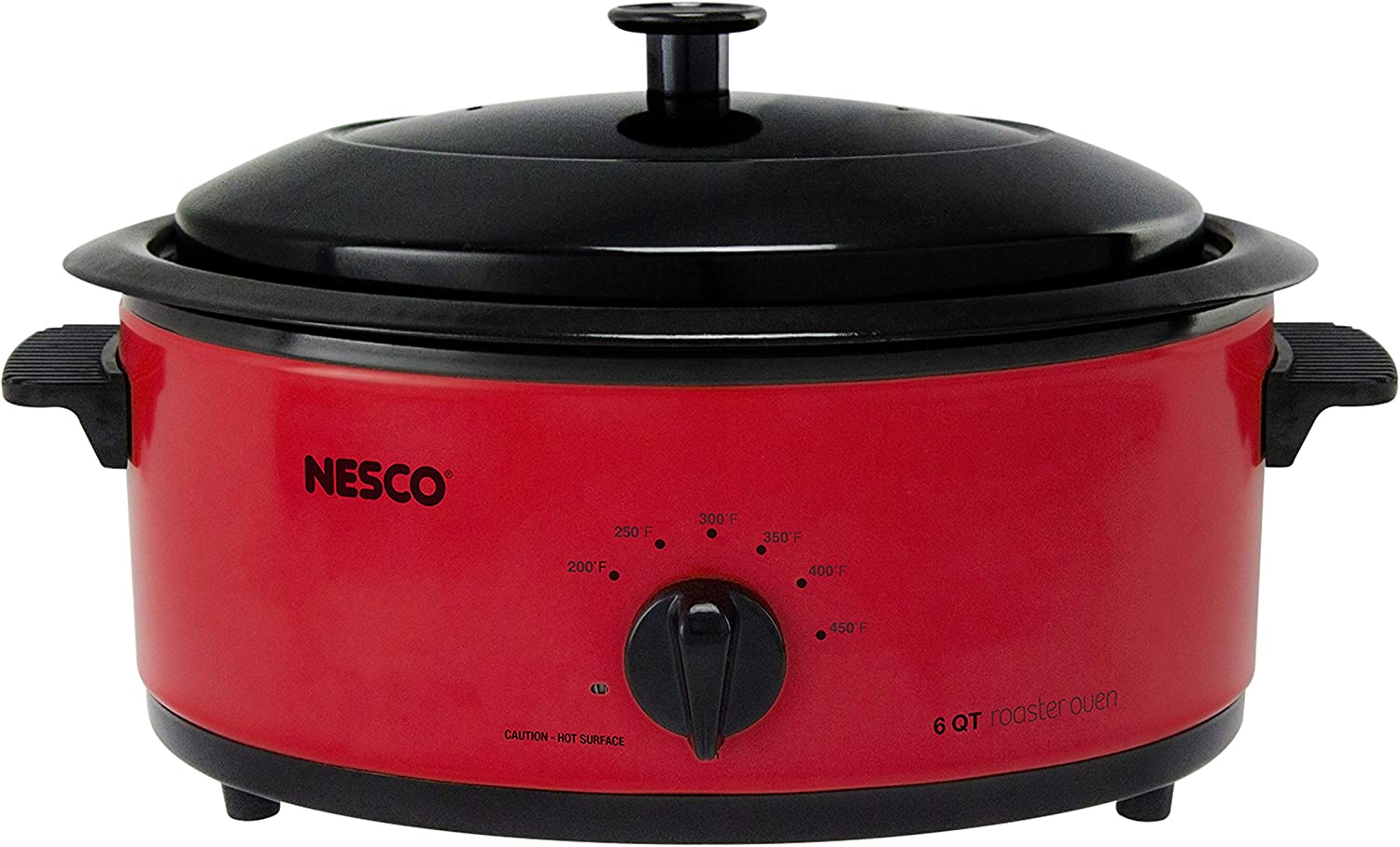 NESCO 4816-12 Roaster Oven with Porcelain Cookwell， Red， 6 quart， 750 watts