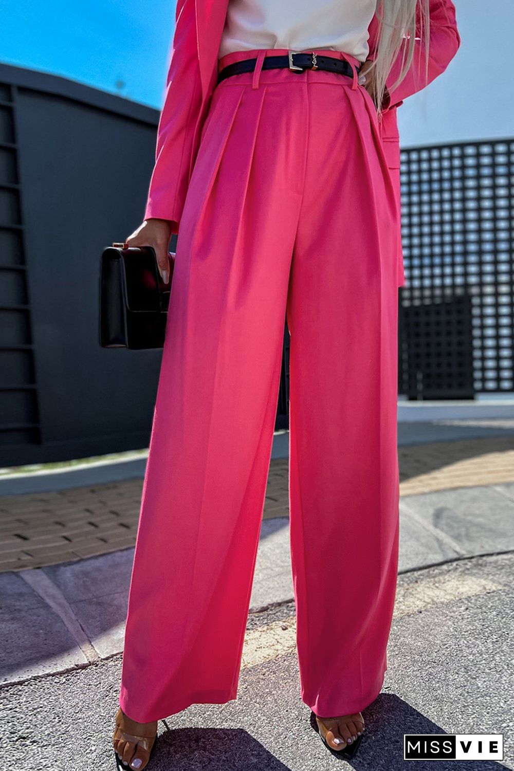 Rose Pleated High Waist Wide Leg Casual Pants