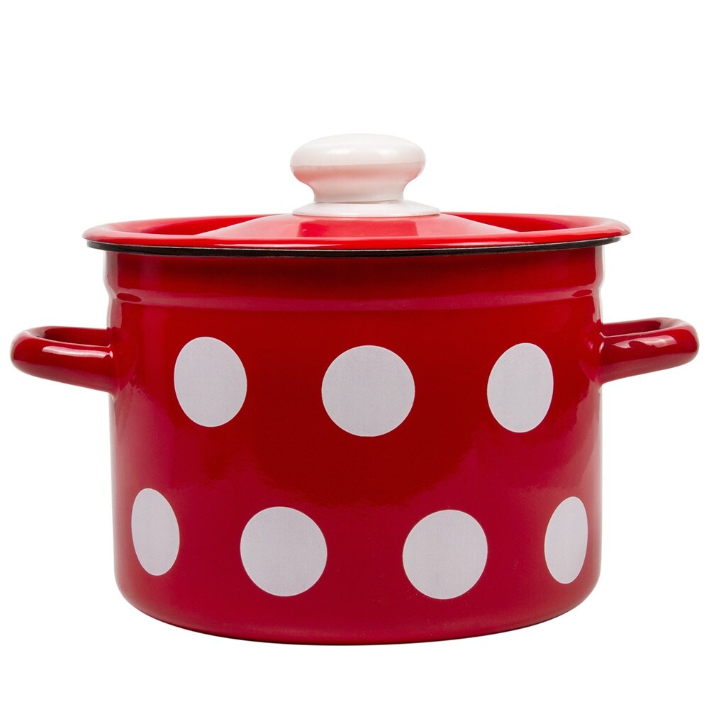 STP Goods 5.8 qt Red White Polka dot Enamel on Steel Pot