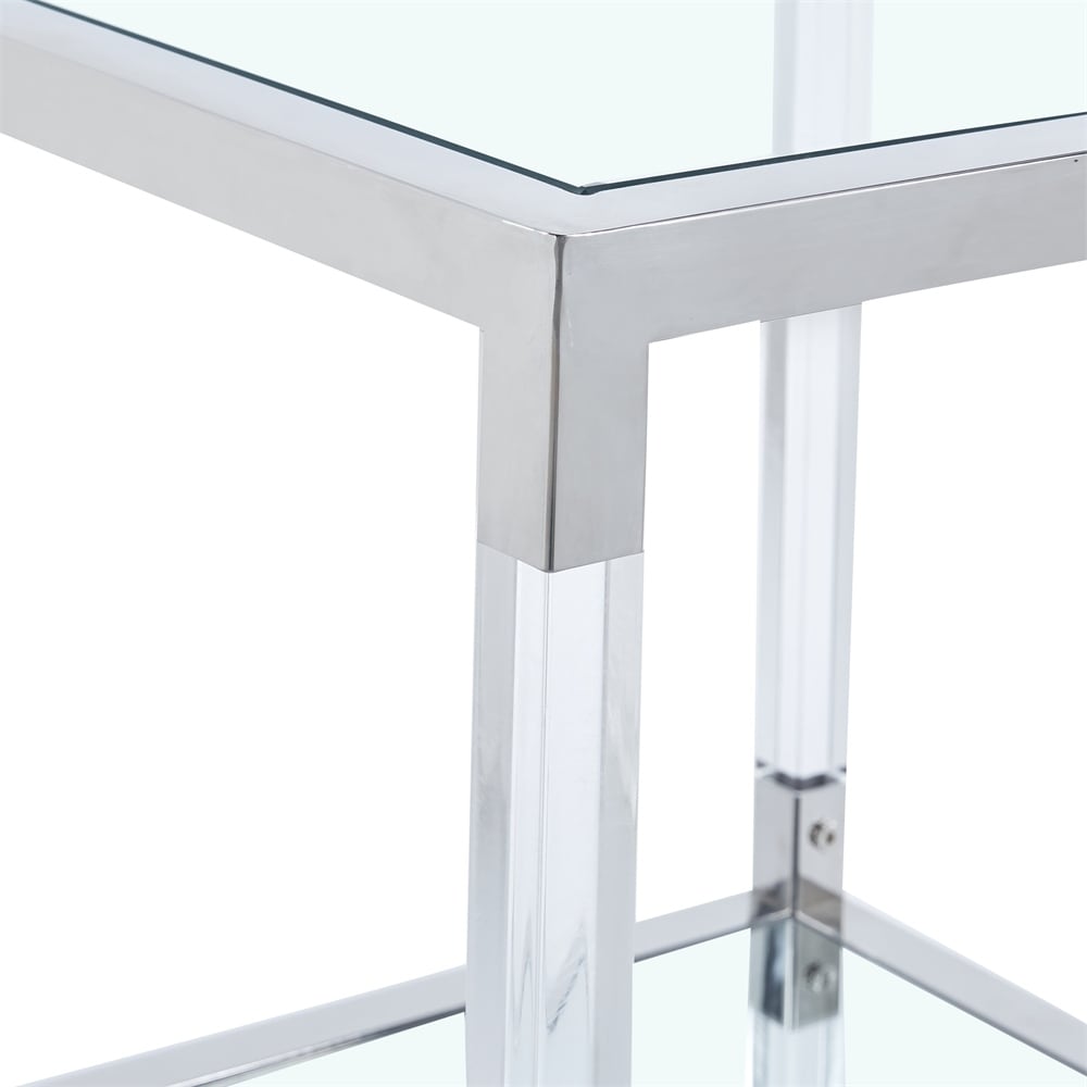 Stainless Steel End Table with Acrylic Frame and Glass Top