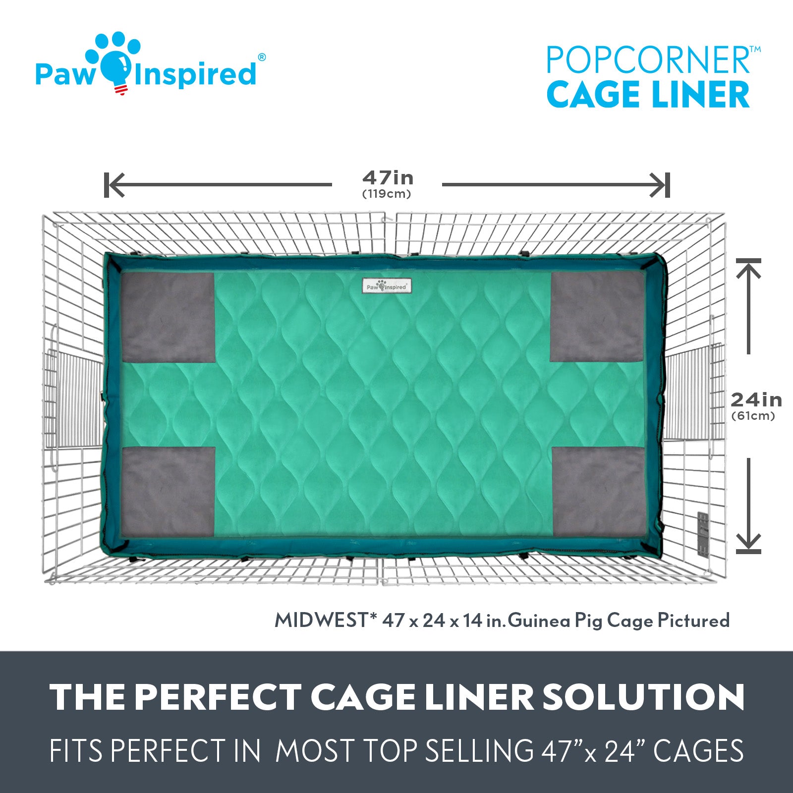 Paw Inspired PopCorner Guinea Pig Fleece Cage Liners for Midwest and CandC | Fleece Bedding for Guinea Pigs， Ferrets， Rabbits， Hamsters， Small Animals | Reinforced Corners Pee Pads (Midwest， Green)