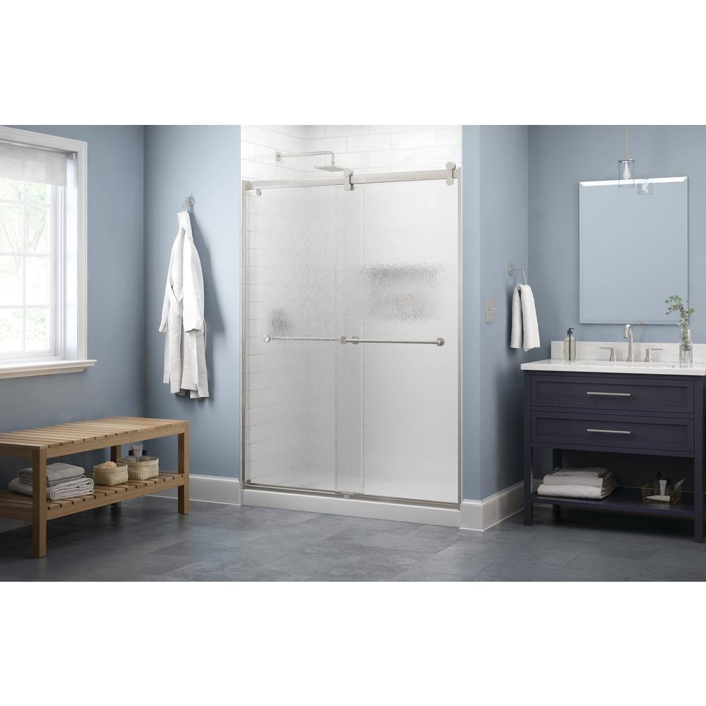 Delta Lyndall 60 x 71 in. Frameless Contemporary Sliding Shower Door in Nickel with Rain Glass 2439231