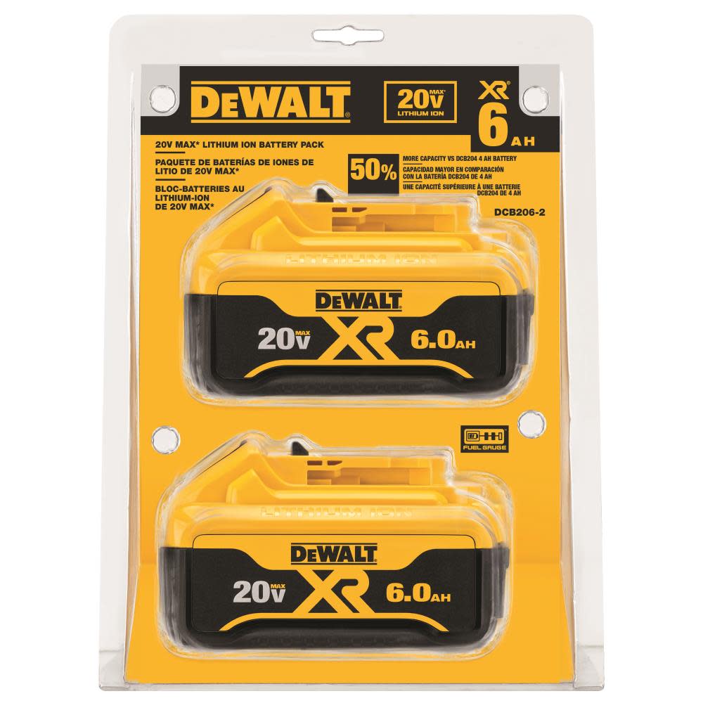 DW 20V MAX Premium XR 6.0 Ah Lithium Ion Battery 2 pack DCB206-2 from DW