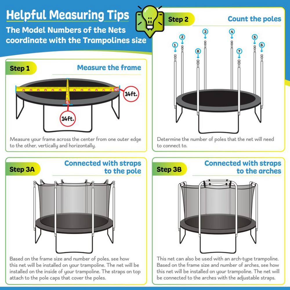 Upper Bounce Machrus Trampoline Enclosure Net for 12 ft. Round Frames with Adjustable Straps Using 4 Poles or 2 Arches Net Only UBNET-12-4-ISTP