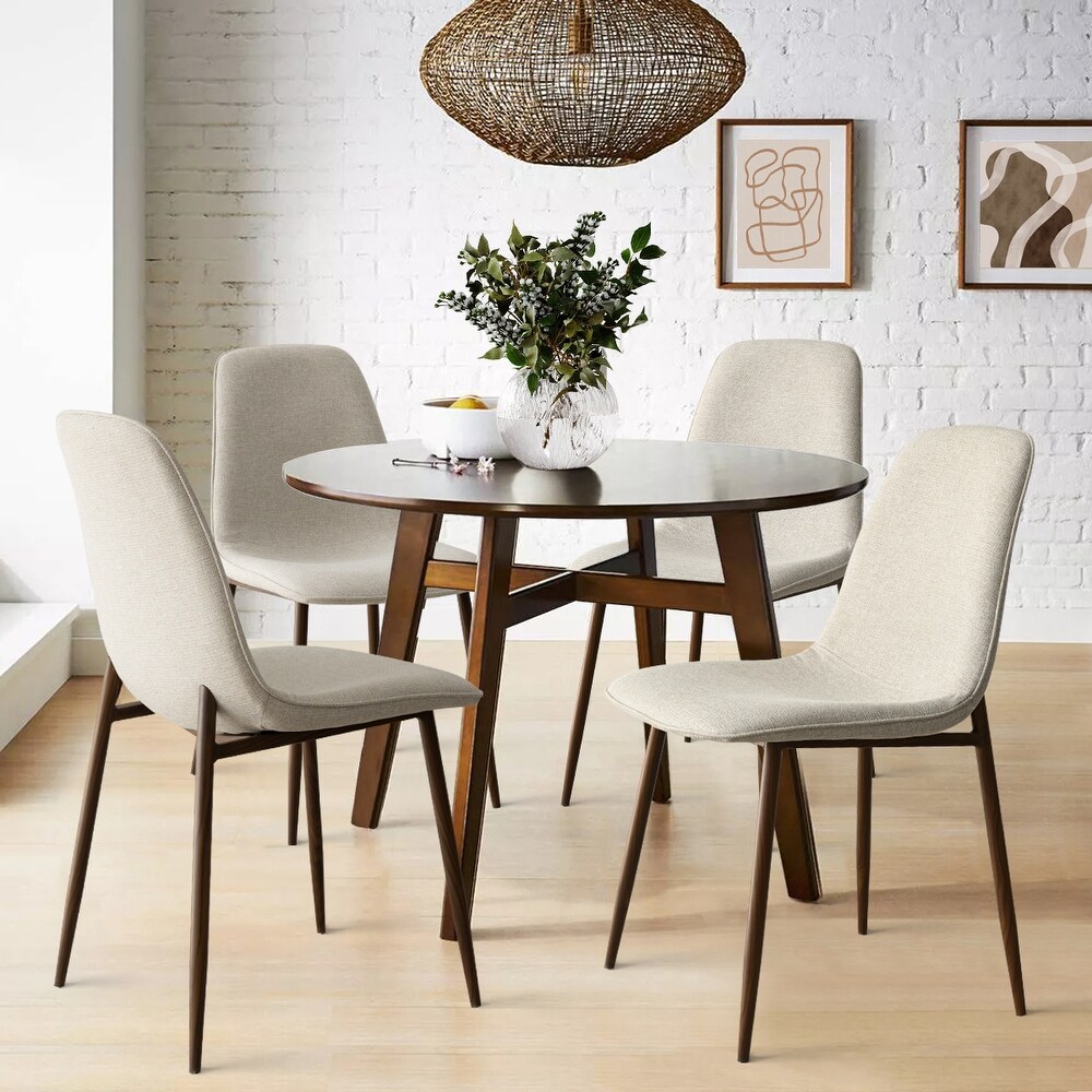 Upholstered Modern Back Dining Chair with Walnut Leg (Set of 4)