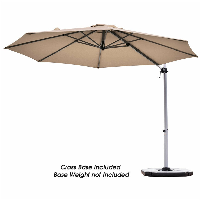 11 FT Patio Offset Cantilever Umbrella 360° Rotation Tilt with Cross Base & Crank Handle