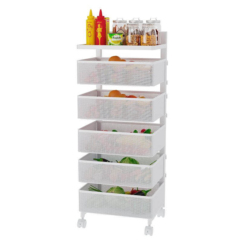 Rotating Kitchen Storage Rack With Handle， Fruit Vegetable Storage Shelf， Rolling Storage Cart