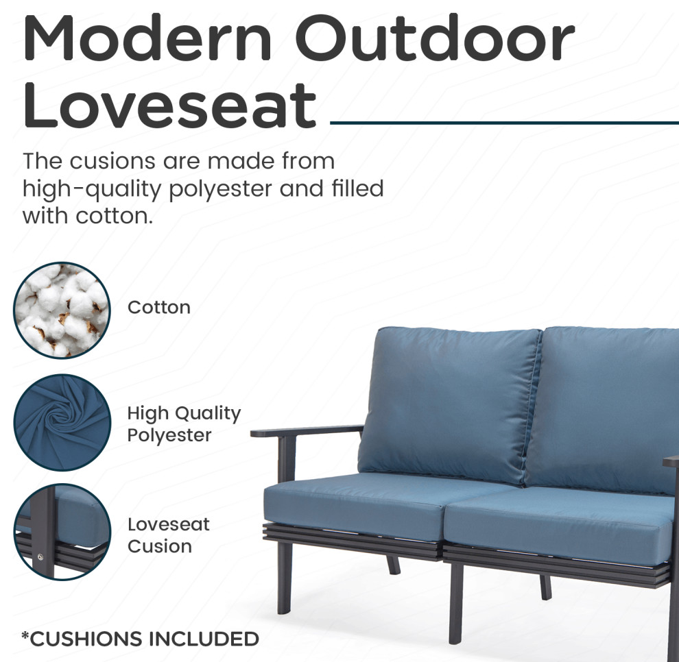 Leisuremod Walbrooke Patio Loveseat With Black Aluminum Frame   Contemporary   Outdoor Loveseats   by LeisureMod  Houzz