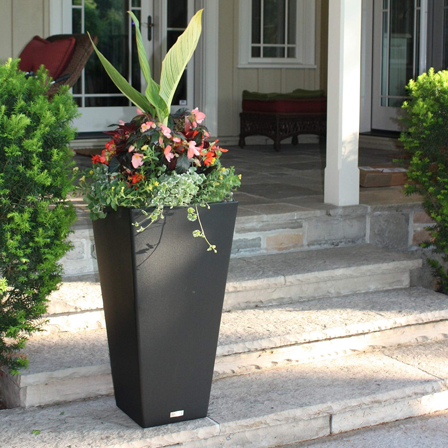 Veradek V-Resin Taper Tall Plastic Planter - Black - 30 in.