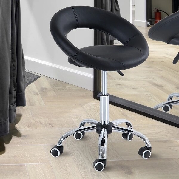 Black Saddle Adjustable Hydraulic Rolling Swivel Massage Salon Stool Chair - 19.75 in W x 21.25 in D x 26 in - 31 in H