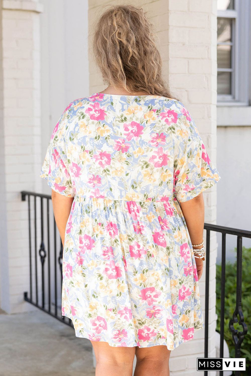 Rose Plus Size Floral Print Short Dress