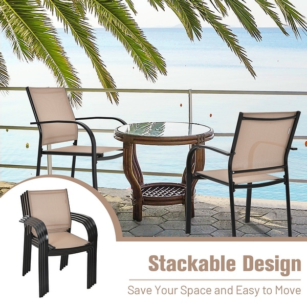 Set of 2 Outdoor Patio Chairs Stackable Bistro Chairs with Armrests