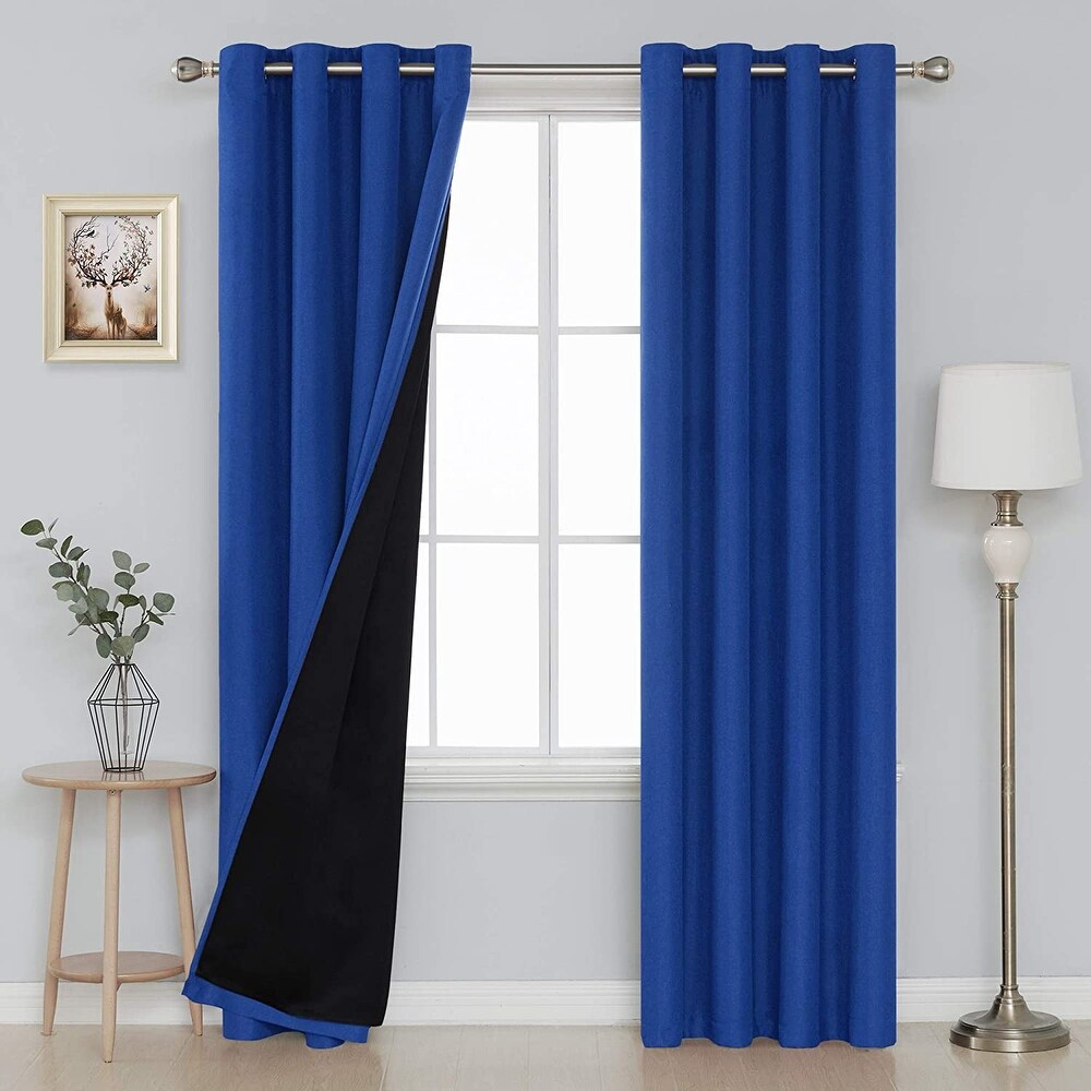 Deconovo Faux Linen Total Blackout Lining Curtains (2 Panel)