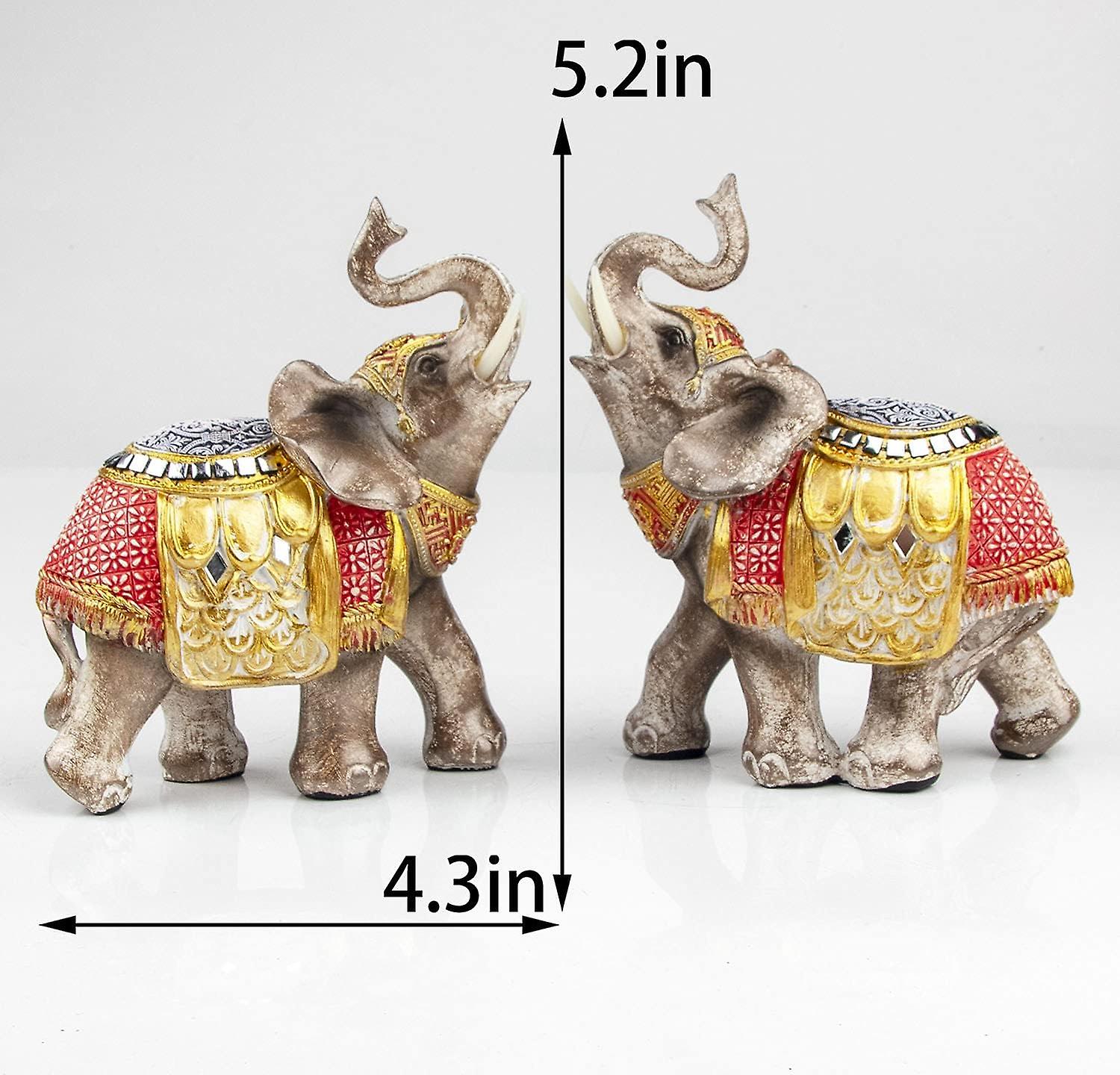 Wealth Lucky Elephant Figurine With Trunk Up Elephant Statue Collectible Figurines Perfect For Home Decor Gift，golden And Red