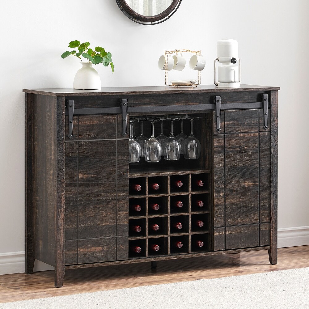 Farmhouse 47'' Wine Bar Cabinet Buffet Sideboard Cabinet with 16 Bottle Wine Rack   15.7\