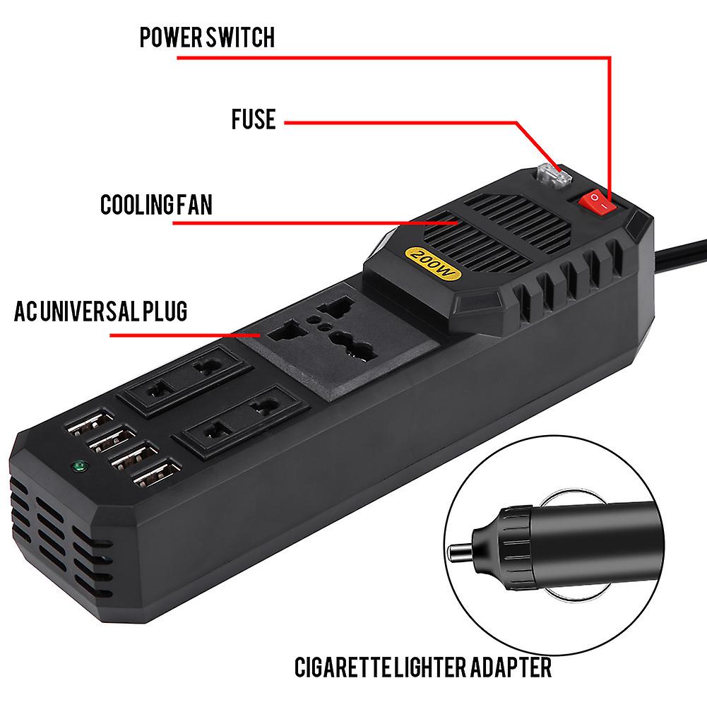 200w Dc 12v To Ac 220v Car Power Inverter Converter Cigarette Lighter Usb Charger Universal