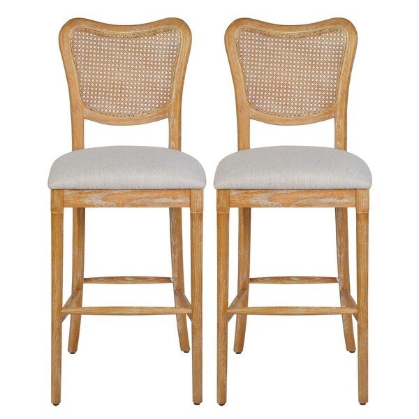 Farmhouse Dining Room Accent Chairs，Bedroom Barstools with Round Rattan Back Elegant Kitchen Chairs Side Chair，Set of 2