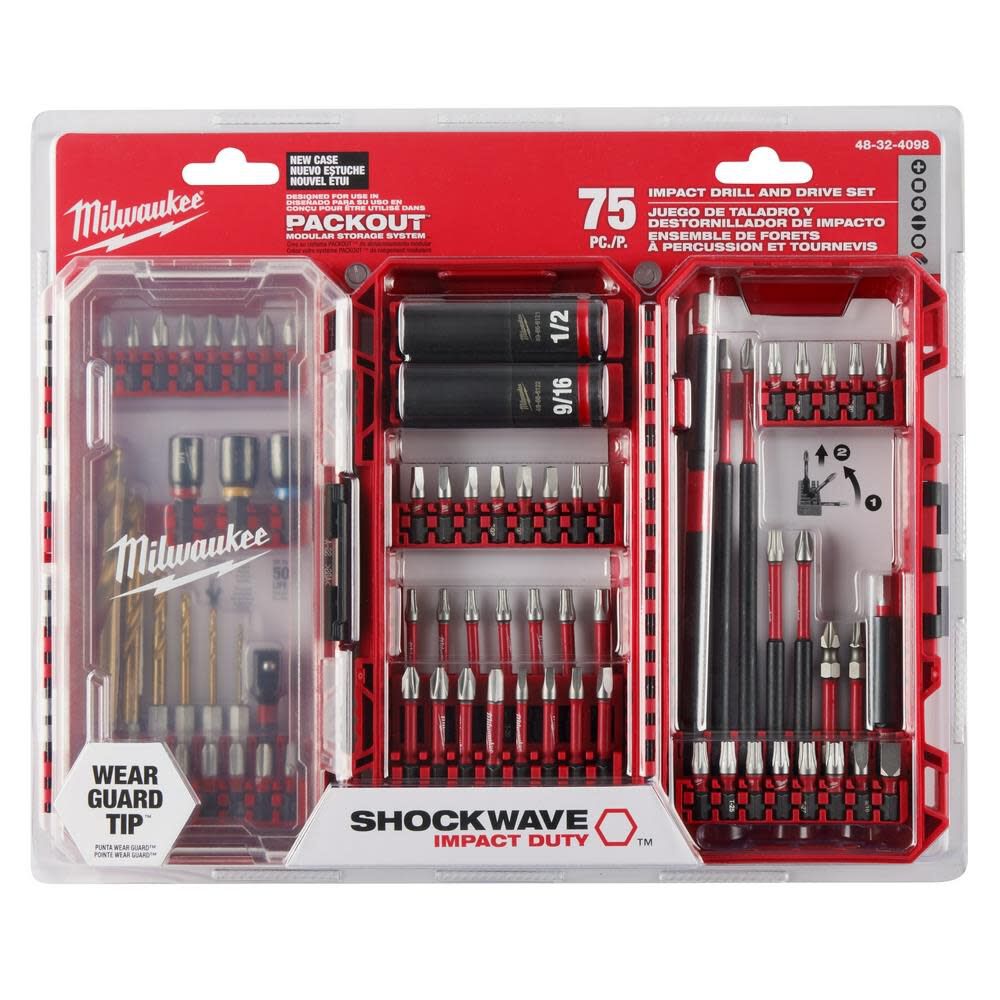 Milwaukee SHOCKWAVE Impact Duty Drill Drive and Fasten Set 75pc 48-32-4098 from Milwaukee